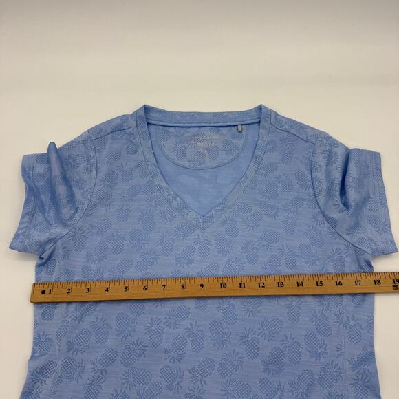 TOMMY BAHAMA Womens Island Zone V-Neck T- Shirt Size S Blue Pineapple Summer - Picture 6 of 7